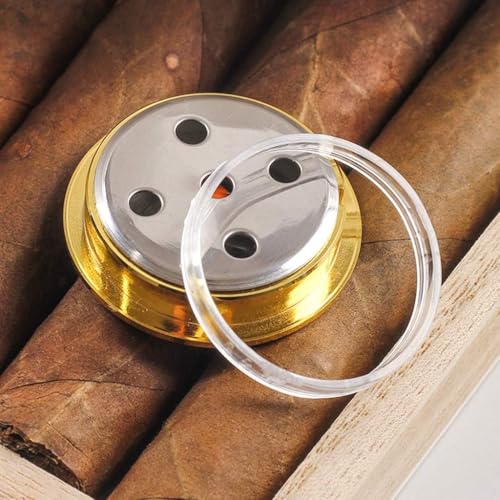 38mm Golden Upgraded Hygrometer Humidity Meter Mini Round Glass Analog Hygrometer Suitable for Humidors Guitar Violin Thermometer for Weather with Probe