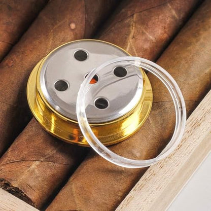 38mm Golden Upgraded Hygrometer Humidity Meter Mini Round Glass Analog Hygrometer Suitable for Humidors Guitar Violin Thermometer for Weather with Probe