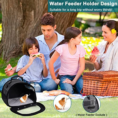 Guinea Pig Carrier with Water Bottle Holder & Washable Liner,Strap | Portable Small Animals Pouch Breathable Outdoor Travel Bag Transparent Window for Hamster,Gerbil, Bearded Dragon,Hedgehog - color: Black-Small