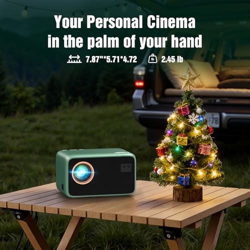 TMY 4K Projector with WiFi Bluetooth, Compatible with Netflix/Prime Video/YouTube, Outdoor Portable Home Theater Movie Projector, Smart Projector for Indoor Outdoor Movies, Gaming and Camping (Green)