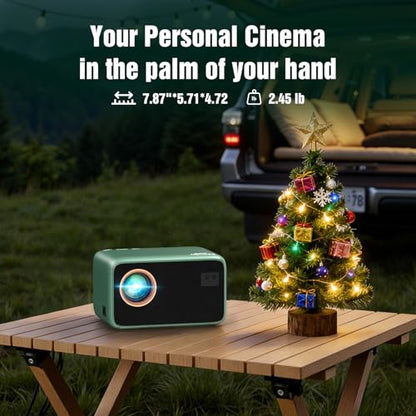 TMY 4K Projector with WiFi Bluetooth, Compatible with Netflix/Prime Video/YouTube, Outdoor Portable Home Theater Movie Projector, Smart Projector for Indoor Outdoor Movies, Gaming and Camping (Green)