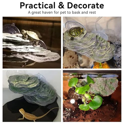 Turtle Basking Platform with Suction Cup, Tank Resin Climbing Ramp Rock | Aquarium Resting Terrace for Baby Tortoise, Terrapin, Lizard, Frogs, Newts, Reptile Stone Dock Ornament