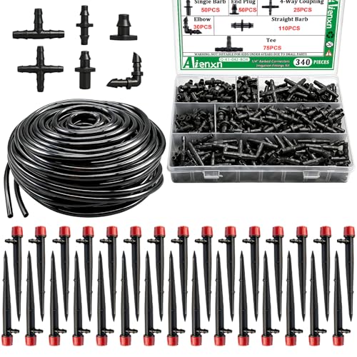 100FT 1/4" Drip Irrigation System Kit, Automatic Watering System, DIY Automatic Irrigation Equipment Set for Greenhouse, Garden, Yard, Lawn - size: 371PCS- 100FT Irrigation Kit