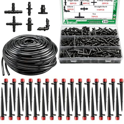 100FT 1/4" Drip Irrigation System Kit, Automatic Watering System, DIY Automatic Irrigation Equipment Set for Greenhouse, Garden, Yard, Lawn - size: 371PCS- 100FT Irrigation Kit