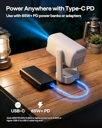 Aurzen EAZZE D1 air Smart Portable Projector, USB-C Powered, Native 1080P | Built-in Apps, HDR10, WiFi & Bluetooth, Auto Focus & Keystone, Power Bank Supported, DoIby Audio Outdoor Movie Projector
