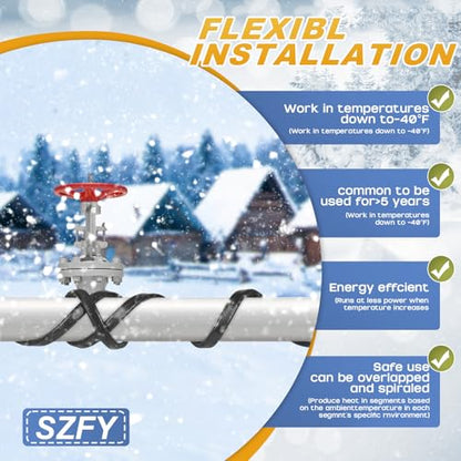 3FT~200FT Heat Tape for Water Pipes -40°F Deicing Pipe Heat Cables for Roof (3FT) - size: 3FT