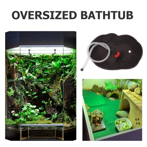 Kisangel Large Turtle Bathing Pool with Ramp 15.35X10.43X1.77In Reptile Water Bowl Tortoise Ramp Platform for Bearded Dragon Gecko Snake Lizard Habitat Accessory