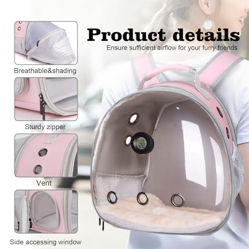 Back Extention Bearded Dragon Travel Backpack Carrier with Reptile Thermometer and Humidity Gauge Lizard Travel Cage Space Capsule Clear Bubble Window Astronaut Reptile Carrier Bag for Ball Python - color: Pink