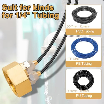 2 Pack Garden Hose Adapter, Solid Brass Standard 3/4" Female Thread to 1/4" Dual Tube Adapter for Water Hose,Convert 3/4" Garden Hose to 1/4" Tube - size: 2 Sets 3/4" to Dual 1/4" Adapter