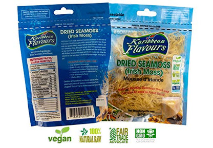 Karibbean Flavours Dried Sea Moss (pack of 2) x 3Oz./85g | Caribbean Superfood - Wildcrafted Seedstock - Ethically Harvested - Makes 4 Quarts Gel - size: 2.99 Ounce (Pack of 2)