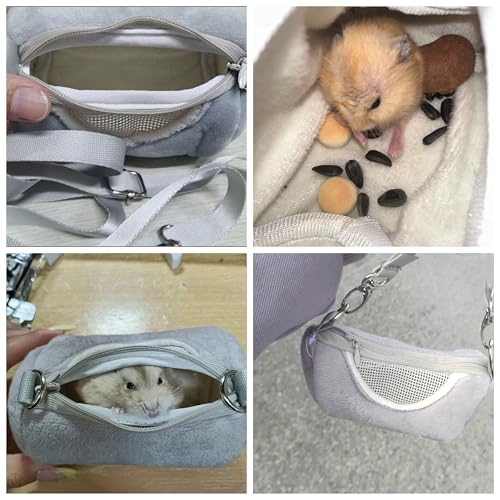 Hamster Carrier Bag with Breathable Window Portable Small Pet Carriers Soft-Sided Hands-Free Shoulder Strap Hamster Bag for Short Distance Travel Outdoor Check-Up Dwarf Hamsters Rats Mice