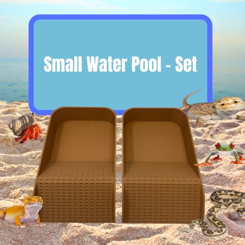 Hermit Crab Watering Pool | Platform Pool Accessory with Access Ramp for Hermit Crabs | 6.5" x 4" | Made in USA (Salt + Fresh Set, Tan) - color: Salt + Fresh Set, Tan