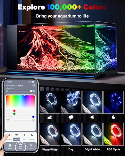 Pawfly 6W Smart Bluetooth Fish Tank Clip Light, Full Spectrum LED Aquatic Light with 24-Hour Cycle Timer & Variable Brightness, USB Supply for 1-5Gal Small Tanks (Adapter Not Included) - size: For 1 to 5 Gallon Fish Tank（Bluetooth）