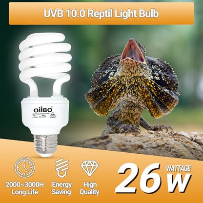 100W Reptile Heat Lamp Blub and 26W 10.0 UVB Reptile Light Combo Pack, Basking Spot Light UVA Heat Lamp Bulb and 26W Energy Saving UVB UVA Light for Reptiles Bearded Dragon,Turtles,Lizard