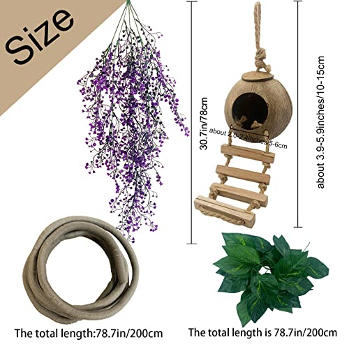 Crested Gecko Coconut Hut with Ladder,Bearded Dragon Coco Den Reptile Shell Hideout Husk Hut Climbing Plants Leaves Tank Accessories for Lizard Chameleon Snakes