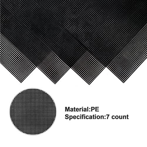 Caydo 4 Pieces 7 Count Black Plastic Mesh Canvas Sheets for Embroidery, Acrylic Yarn Crafting, Knit Crochet Projects and Make Aquarium Dividers (10.5 x 13.5 Inch)