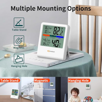 Digital Thermometer Hygrometer, Indoor Wall Thermometer Humidity Indoor with High Accuracy, Suitable for Greenhouse, Home and Office, AAA Battery (White)