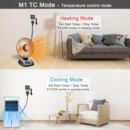 KETOTEK Digital Day/Night Temperature Controller 120V, Thermostat Outlet Plug with Timer, Thermostatic Outlet Switch 110V with 3m Sensor for Reptile Terrarium Greenhouse, Heating/Cooling Temp Control - style: KT3200pro No Backlit