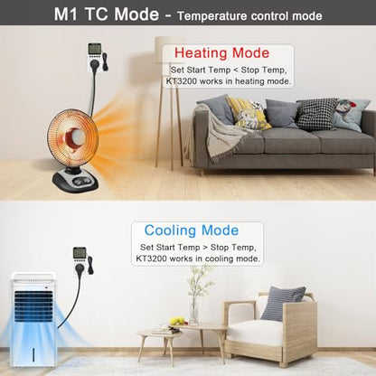 KETOTEK Digital Day/Night Temperature Controller 120V, Thermostat Outlet Plug with Timer, Thermostatic Outlet Switch 110V with 3m Sensor for Reptile Terrarium Greenhouse, Heating/Cooling Temp Control - style: KT3200pro No Backlit