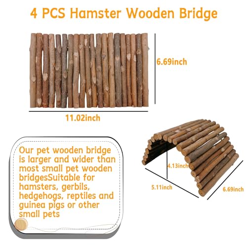 kathson 4PCS Hamster Wooden Bridge Toys,11.02" L x 6.09" W Large Climbing Toy,Rat Ladder,Small Animal Chew Toys,Wood Hideout Tunnel for Chinchillas Guinea Pig Gerbils Ferret Syrian Hamster Squirrel - color: 4pcs