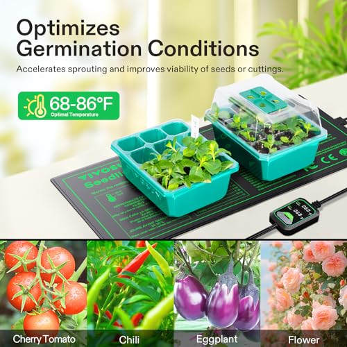 VIVOSUN 10"x20.75" Seedling Heat Mat with Built-in Temperature Controller, UL & MET-Certified Waterproof Plant Heating Pad for Germination, Hydroponics, Brewing, Breeding, and Greenhouses (Pack of 2) - size: 10"x20.75" (Pack of 2)
