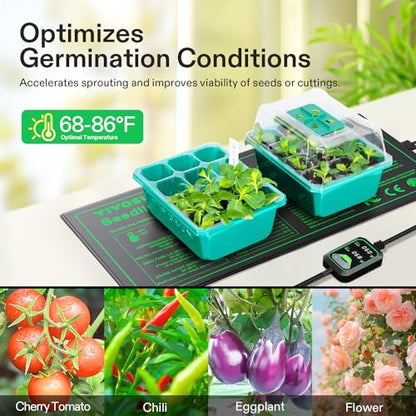 VIVOSUN 10"x20.75" Seedling Heat Mat with Built-in Temperature Controller | UL & MET-Certified Waterproof Plant Heating Pad for Germination, Hydroponics, Brewing, Breeding, and Greenhouses - size: 10"x20.75"