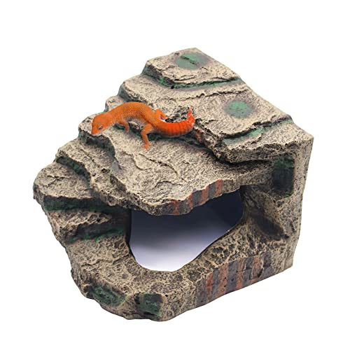 Turtle Basking Platform with Hiding Cave Reptile Dock Ramp Resin Aquarium | Tortoise Ramp Climbing Ornament 7.48×7.08 Inch for Fish Tank Terrarium, for Lizards Frogs Snakes Chameleon Gecko