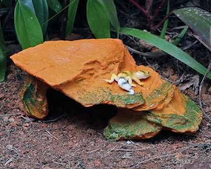 Reptile Rock Hide Cave Hiding Place, Rock Basking Platform,Great for Lizards,Snakes,Turtles,Geckos,Frogs,Amphibians,Small Animals - Lagrge Size(Yellow-Orange)