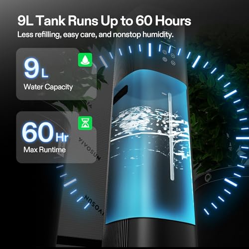 VIVOSUN AeroStream H09 Intelligent Wi-Fi Humidifier, 2.38 Gal / 9 L Humidifier with Temp & Humidity Probe, Smart Remote Control, Designed for Growers | VPD Control, Smart Auto Humidity Adjustment, 9L Large Capacity, Grow System Compatible, Designed for Gr