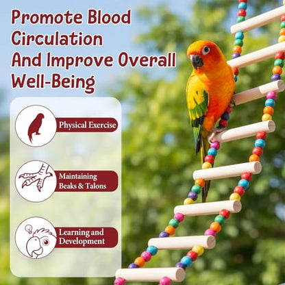 Bird Cage Ladder 22 x 3.93 in Climbing & Swing Toys Parakeets Cage Accessories Wooden Bird Playground Hanging Ladder for Small Birds Cockatiel(10 Steps)