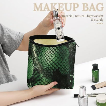 Green Snakeskin Makeup Bag Cosmetic Bags Toiletry Bag | Linen Travel Cosmetic Bag Portable Makeup Zipper Pouch Lightweight Toiletry Organizer Bag for Women Daily Use Travel