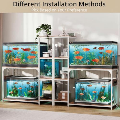 VOWNER 20-29 Gallon Fish Tank Stand with Power Outlet, Wood Aquarium Stand with Shelves for Fish Tank Accessories Storage, Heavy Duty Metal Frame, Turtle Reptile Terrarium Stand, Load 500lb, White - color: White