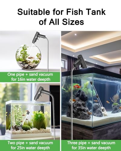 AQQA 4-in-1 Aquarium Gravel Cleaner, Adjustable Flow Fish Tank Vacuum | Multi-use for Water Changing, Gravel Sand Cleaning, Dirty Sucking, Ergonomic Design for Daily Fish Tank Maintenance - size: S