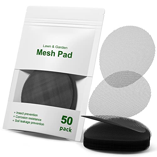 LE TAUCI Plant Pot Hole Mesh Pads, 4-Inch Round Flower Pot Drainage Covers, Prevent Soil Loss, Durable Reusable, Bonsai Bottom Grid Mat, Gardening Essentials, 50-Pack - size: 4*4 inches