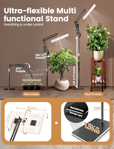 MetryGrow Plant Grow Light, [Smart APP & Expansive 2x2 Ft Coverage] Genuine 60W Output LED Full Spectrum for Indoor Plants, 8-Level Brightness, Supports Hanging & Standing, 270° Folding, 360° Rotation - size: 60W(Stand&Hanging)