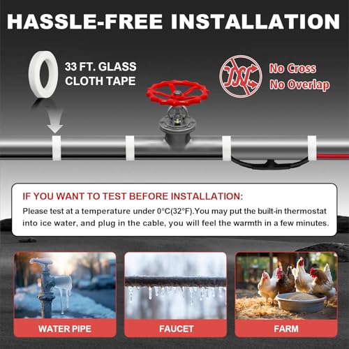 MAXKOSKO 18ft Heat Tape for Pipes with Thermostat Water Line Heating Cable | Pipe Heat Trace for Metal & Plastic Pipes Freeze Protection, On Below 38°F, Off Above 50°F, 120V 7W/ft - style: 18-feet