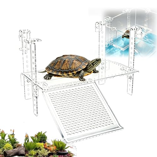 Turtle Basking Platform, Clear Acrylic Turtle Dock with Slip-Resistant Ramp and Built-in Hooks for Aquatic Turtles, Direction-Adjustable Ramp, Turtle Terrace, Turtle Tank Accessories - size: Large