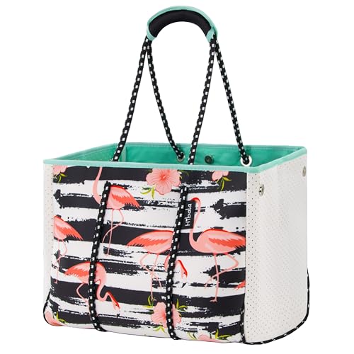 Hibala Neoprene Multipurpose Beach Bag,Gym/Travel/Pool Bag,Tote For Women&Men - color: Flamingo