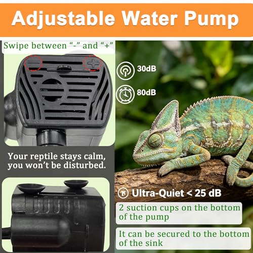 PurifyLogix 3in1 Reptile 550ML Waterfall Fountain with Food Dish & Hideout | Adjustable Flow Drinking Fountain for Bearded Dragon, Water Dispenser, Gecko, Lizard, Chameleon, Natural Resin