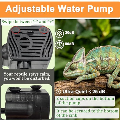 PurifyLogix 3in1 Reptile 550ML Waterfall Fountain with Food Dish & Hideout | Adjustable Flow Drinking Fountain for Bearded Dragon, Water Dispenser, Gecko, Lizard, Chameleon, Natural Resin
