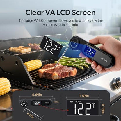 INKBIRD 0.5 Seconds Rechargeable Instant Read Meat Thermometer for Cooking | Waterproof Digital Grill Thermometer -58℉~572℉, Food Thermometer with VA LCD Backlit Magnet, Kitchen Candy Brewing