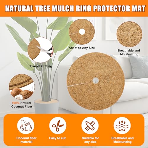 10 Inch Coconut Fiber Mulch Ring, 3 Pcs Tree Protector Mats, Coco Coir Mulch Mat Tree Guards, Plants Disc Soil Cover for Landscaping and Indoor Outdoor Gardening Pot - size: 10in-3pcs