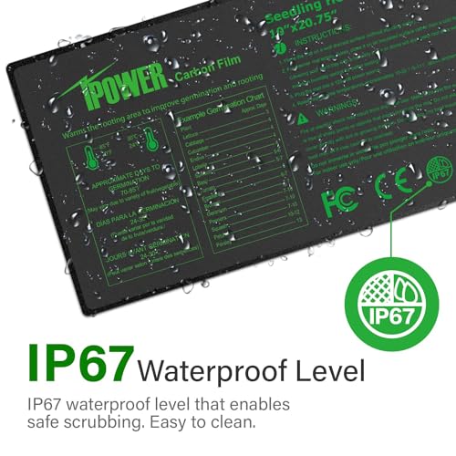 iPower 10" x 20.75" Seeding Heat Mat Upgraded Carbon Film Indoor Warm Waterproof Plant Germination Starting Pad, Black - size: 10" x 20.75", style: Heat Mat