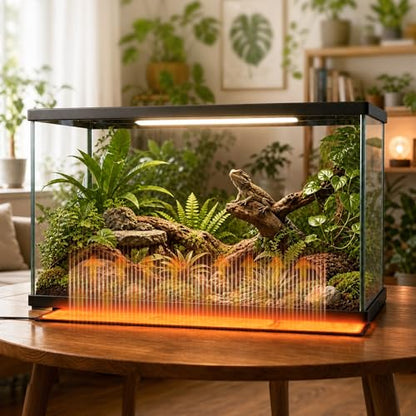 8W Reptile Heating Pad, 6"x8" with Digital Thermostat | Compact graphene under tank heater for 10-20 gal terrariums. Accurate temperature control for small reptiles.