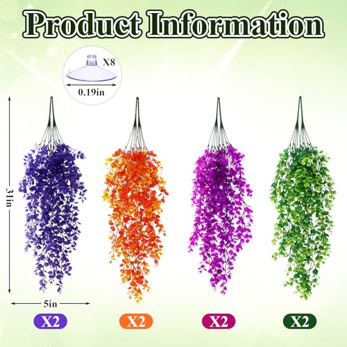 8 Pack Reptile Plants Terrarium Hanging Plant Vine Boston Climbing Terrarium Plant with Suction Cup for Bearded Dragons Lizard Crested Gecko Snake Crab Tank(Multicolor Series,4 Colors) - style: Multicolor Series