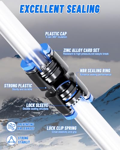 1/4" Air Line Tubing Kit, 32.8FT(10M) SAE J844 PA Nylon Air Hose Tubing with Cutter and Teflon Tape, 1/4" Air Hose with Push to Connect Fittings for Air Brake System Or Fluid Transfer(30PCS)