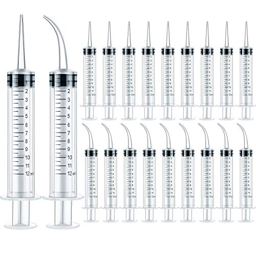 Nuanchu 20 Pieces 12 ml Dental Syringe Irrigation with Curved Tip Straight Tip, Wisdom Teeth Irrigation Syringe Disposable Mouthwash Cleaner for Oral Care, Animal Feeding