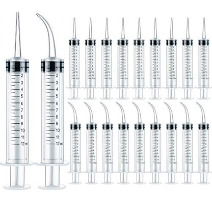 Nuanchu 20 Pieces 12 ml Dental Syringe Irrigation with Curved Tip Straight Tip, Wisdom Teeth Irrigation Syringe Disposable Mouthwash Cleaner for Oral Care, Animal Feeding