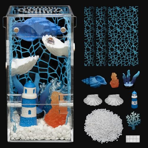 Jumping Spider Enclosure Starter Kit,Escape Proof Ocean Terrarium | Praying Mantis Terrariums,Transparent Acrylic Complete Bug Habitat,All In One Arboreal Tarantula Cribs Cage,Insect Container - color: Blue, size: Large