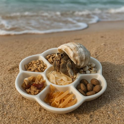 Hermit Crab Food Dish, 2 Pcs Mini Ceramic Hermit Crab Feeding Dish Tiny Reptile Water Bowl with 7 Compartments for Snail, Gecko, Lizard, Aquarium Accessory